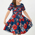 Sydney Roosters Kid Short Sleeve Dress Tropical Hibiscus Floral Seamless Rugby Mascot