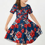 Sydney Roosters Kid Short Sleeve Dress Tropical Hibiscus Floral Seamless Rugby Mascot