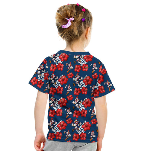 Sydney Roosters Kid T Shirt Tropical Hibiscus Floral Seamless Rugby Mascot