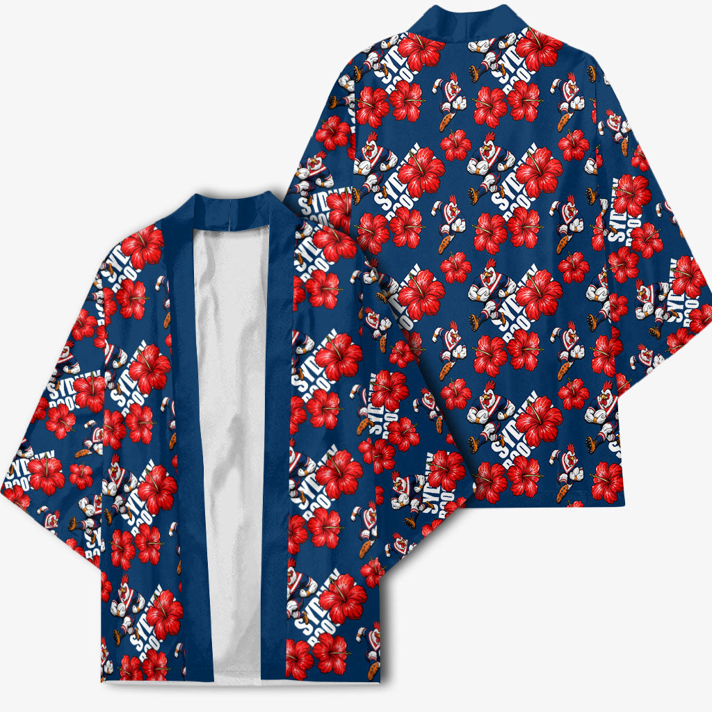 Sydney Roosters Kimono Tropical Hibiscus Floral Seamless Rugby Mascot