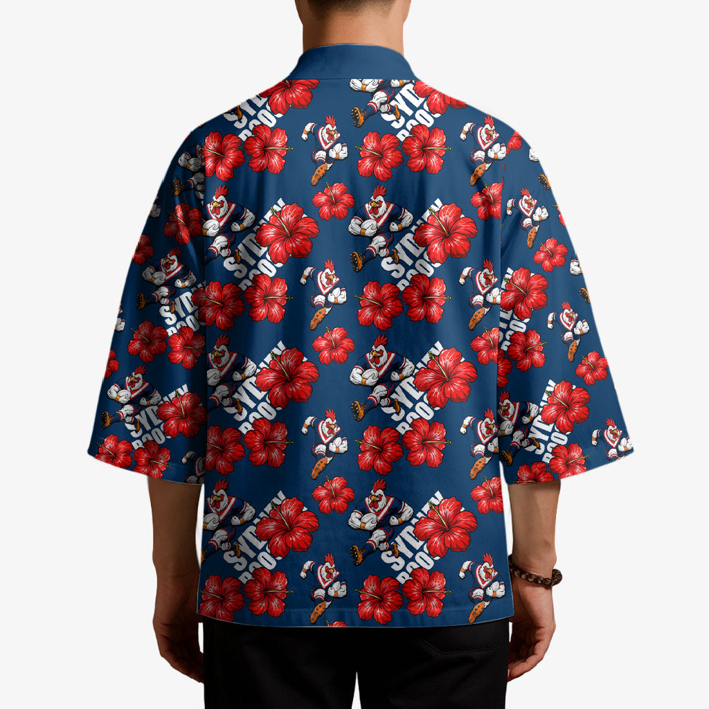 Sydney Roosters Kimono Tropical Hibiscus Floral Seamless Rugby Mascot