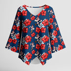 Sydney Roosters Kimono Sleeve Blouse Tropical Hibiscus Floral Seamless Rugby Mascot