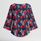 Sydney Roosters Kimono Sleeve Blouse Tropical Hibiscus Floral Seamless Rugby Mascot
