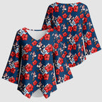 Sydney Roosters Kimono Sleeve Blouse Tropical Hibiscus Floral Seamless Rugby Mascot