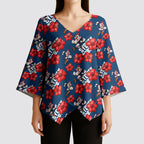 Sydney Roosters Kimono Sleeve Blouse Tropical Hibiscus Floral Seamless Rugby Mascot