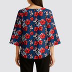 Sydney Roosters Kimono Sleeve Blouse Tropical Hibiscus Floral Seamless Rugby Mascot