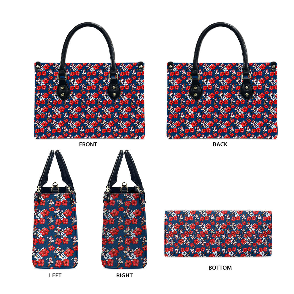 Sydney Roosters Leather Bag Tropical Hibiscus Floral Seamless Rugby Mascot