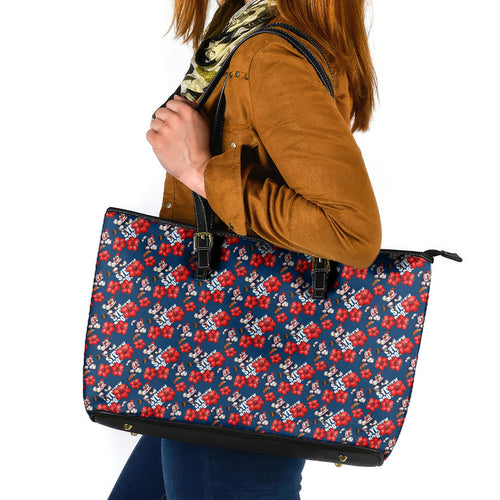 Sydney Roosters Leather Tote Bag Tropical Hibiscus Floral Seamless Rugby Mascot