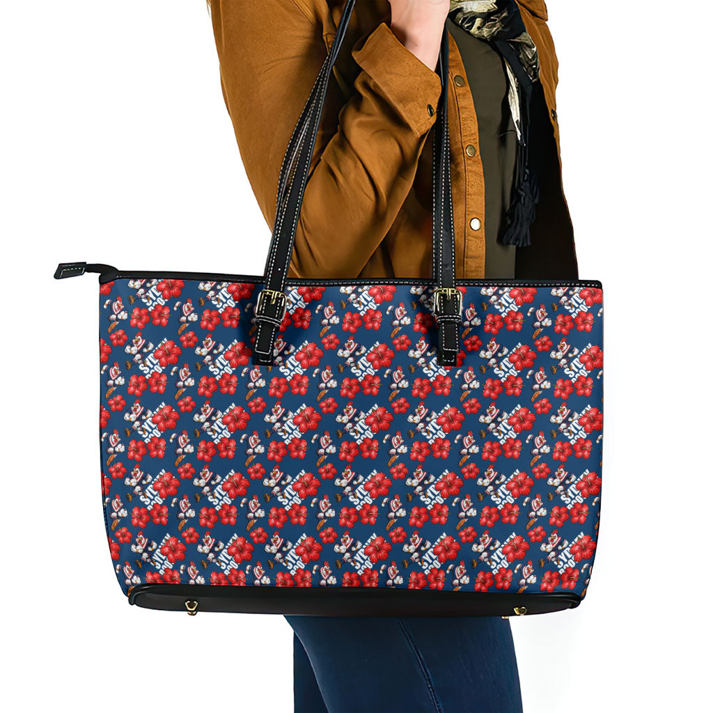 Sydney Roosters Leather Tote Bag Tropical Hibiscus Floral Seamless Rugby Mascot