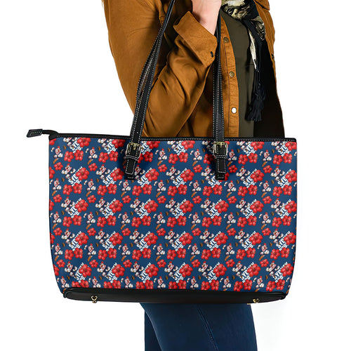 Sydney Roosters Leather Tote Bag Tropical Hibiscus Floral Seamless Rugby Mascot