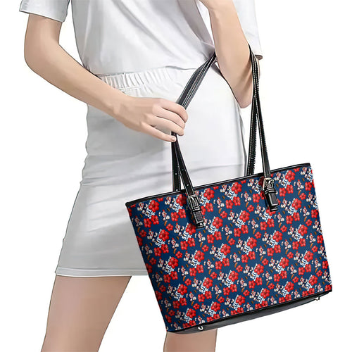Sydney Roosters Leather Tote Bag Tropical Hibiscus Floral Seamless Rugby Mascot