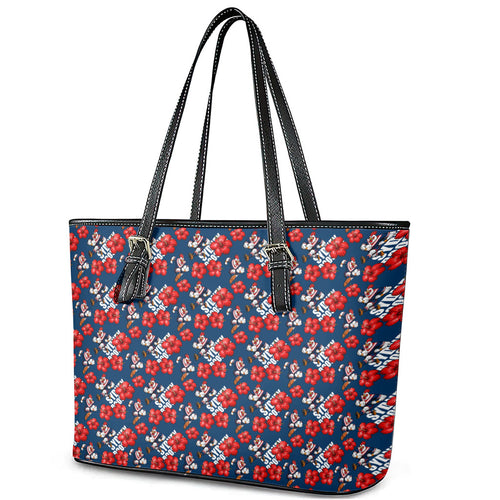 Sydney Roosters Leather Tote Bag Tropical Hibiscus Floral Seamless Rugby Mascot