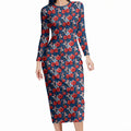 Sydney Roosters Long Sleeve Bodycon Dress Tropical Hibiscus Floral Seamless Rugby Mascot