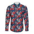 Sydney Roosters Long Sleeve Button Shirt Tropical Hibiscus Floral Seamless Rugby Mascot