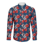 Sydney Roosters Long Sleeve Button Shirt Tropical Hibiscus Floral Seamless Rugby Mascot