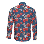 Sydney Roosters Long Sleeve Button Shirt Tropical Hibiscus Floral Seamless Rugby Mascot