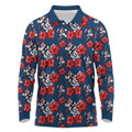 Sydney Roosters Long Sleeve Polo Shirt Tropical Hibiscus Floral Seamless Rugby Mascot