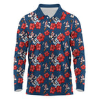 Sydney Roosters Long Sleeve Polo Shirt Tropical Hibiscus Floral Seamless Rugby Mascot
