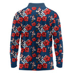 Sydney Roosters Long Sleeve Polo Shirt Tropical Hibiscus Floral Seamless Rugby Mascot