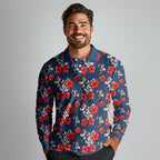 Sydney Roosters Long Sleeve Polo Shirt Tropical Hibiscus Floral Seamless Rugby Mascot