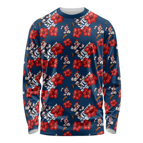 Sydney Roosters Long Sleeve Shirt Tropical Hibiscus Floral Seamless Rugby Mascot
