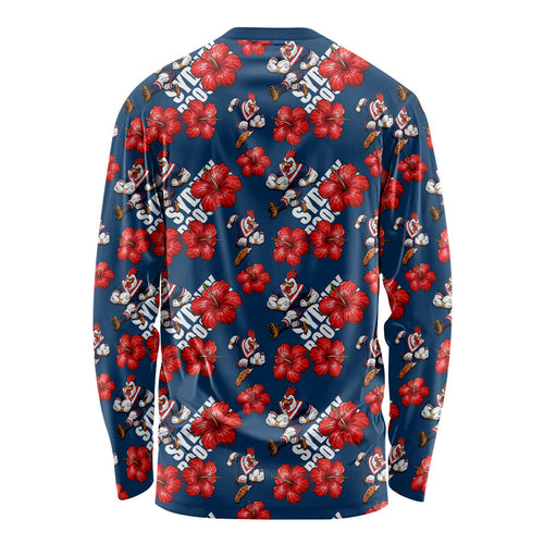 Sydney Roosters Long Sleeve Shirt Tropical Hibiscus Floral Seamless Rugby Mascot