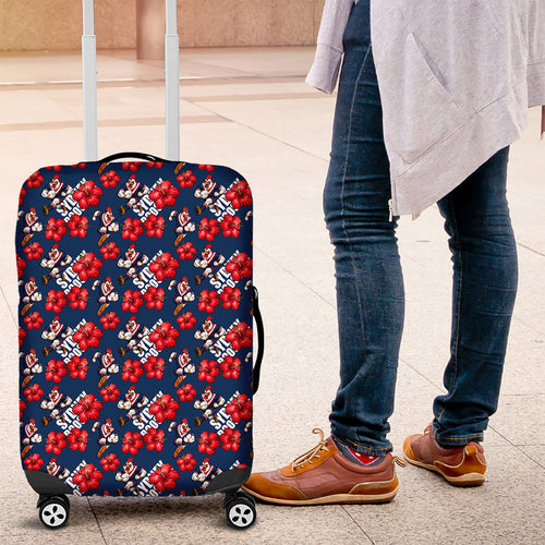 Sydney Roosters Luggage Cover Tropical Hibiscus Floral Seamless Rugby Mascot