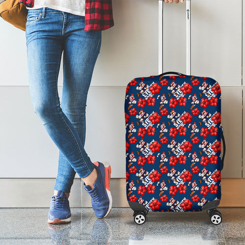 Sydney Roosters Luggage Cover Tropical Hibiscus Floral Seamless Rugby Mascot