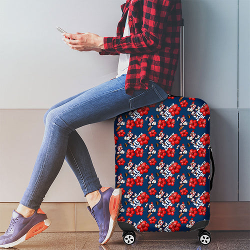 Sydney Roosters Luggage Cover Tropical Hibiscus Floral Seamless Rugby Mascot