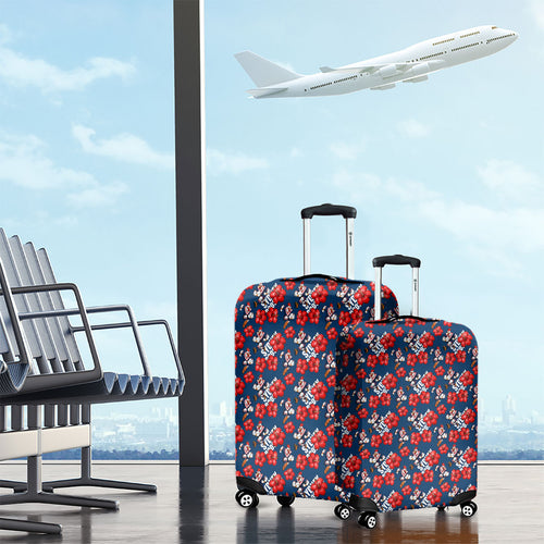 Sydney Roosters Luggage Cover Tropical Hibiscus Floral Seamless Rugby Mascot