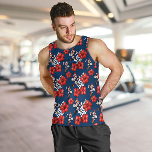Sydney Roosters Men Tank Top Tropical Hibiscus Floral Seamless Rugby Mascot