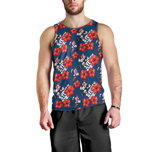 Sydney Roosters Men Tank Top Tropical Hibiscus Floral Seamless Rugby Mascot