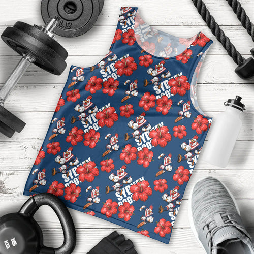 Sydney Roosters Men Tank Top Tropical Hibiscus Floral Seamless Rugby Mascot