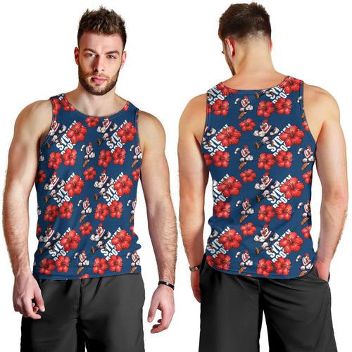 Sydney Roosters Men Tank Top Tropical Hibiscus Floral Seamless Rugby Mascot