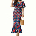 Sydney Roosters Mermaid Dress Tropical Hibiscus Floral Seamless Rugby Mascot