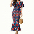 Sydney Roosters Mermaid Dress Tropical Hibiscus Floral Seamless Rugby Mascot