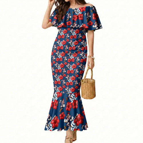 Sydney Roosters Mermaid Dress Tropical Hibiscus Floral Seamless Rugby Mascot