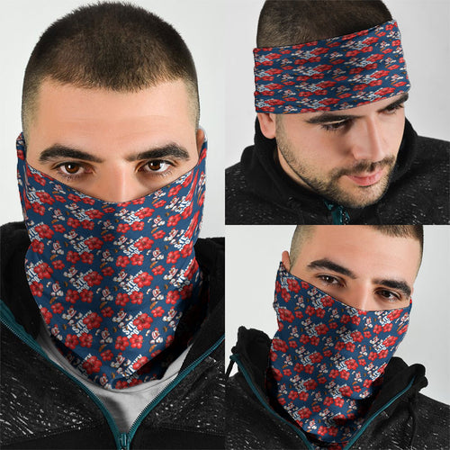 Sydney Roosters Neck Gaiter Tropical Hibiscus Floral Seamless Rugby Mascot