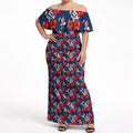 Sydney Roosters Off Shoulder Maxi Dress Tropical Hibiscus Floral Seamless Rugby Mascot