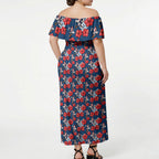 Sydney Roosters Off Shoulder Maxi Dress Tropical Hibiscus Floral Seamless Rugby Mascot