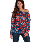 Sydney Roosters Off Shoulder Sweater Tropical Hibiscus Floral Seamless Rugby Mascot