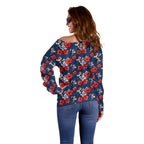 Sydney Roosters Off Shoulder Sweater Tropical Hibiscus Floral Seamless Rugby Mascot