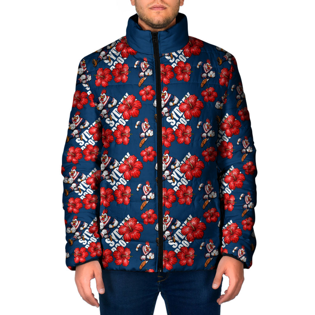 Sydney Roosters Padded Jacket Tropical Hibiscus Floral Seamless Rugby Mascot