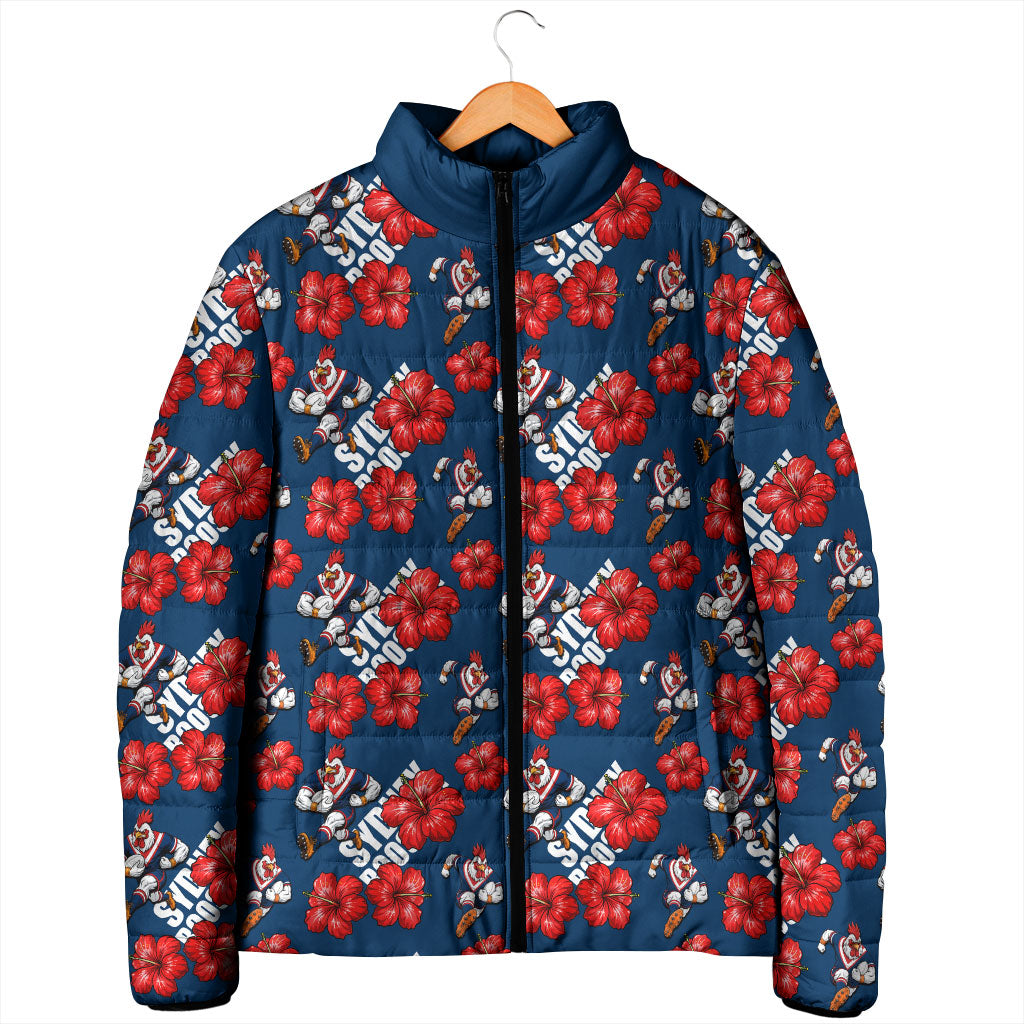 Sydney Roosters Padded Jacket Tropical Hibiscus Floral Seamless Rugby Mascot