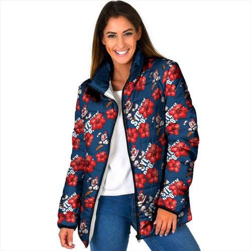 Sydney Roosters Padded Jacket Tropical Hibiscus Floral Seamless Rugby Mascot