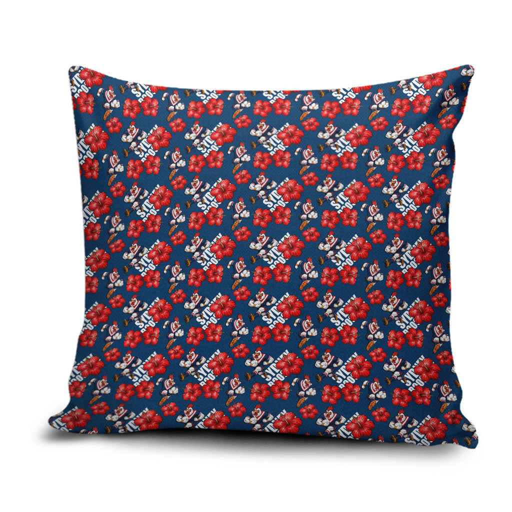 Sydney Roosters Pillow Cover Tropical Hibiscus Floral Seamless Rugby Mascot