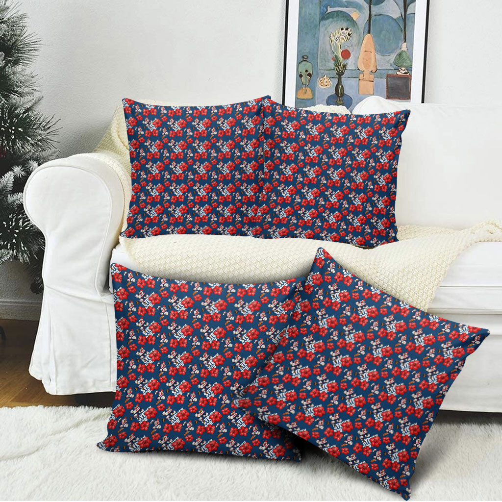Sydney Roosters Pillow Cover Tropical Hibiscus Floral Seamless Rugby Mascot