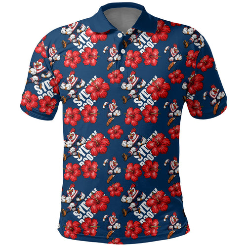 Sydney Roosters Polo Shirt Tropical Hibiscus Floral Seamless Rugby Mascot