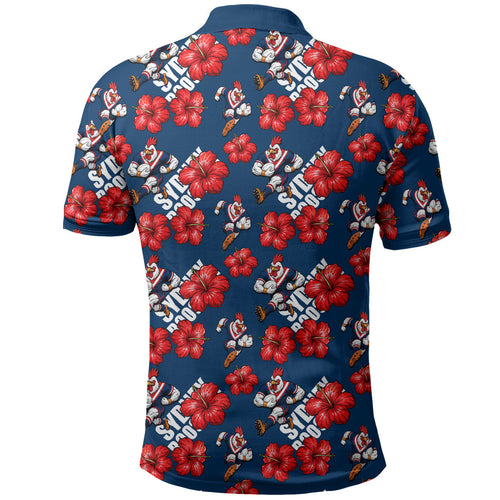 Sydney Roosters Polo Shirt Tropical Hibiscus Floral Seamless Rugby Mascot