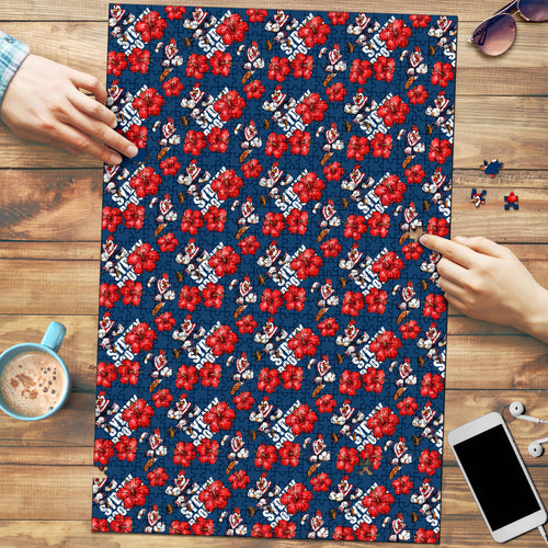 Sydney Roosters Puzzle Tropical Hibiscus Floral Seamless Rugby Mascot